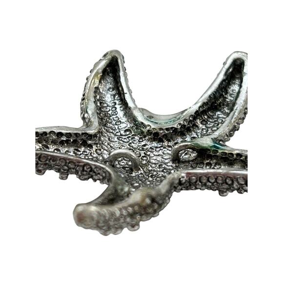 Silvertone Textured Starfish Pendant Statement 2 Inch Beachy Coastal - Picture 5 of 6
